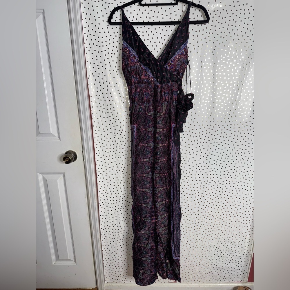 Free People Cabbage Rose Black Printed Satin Faux